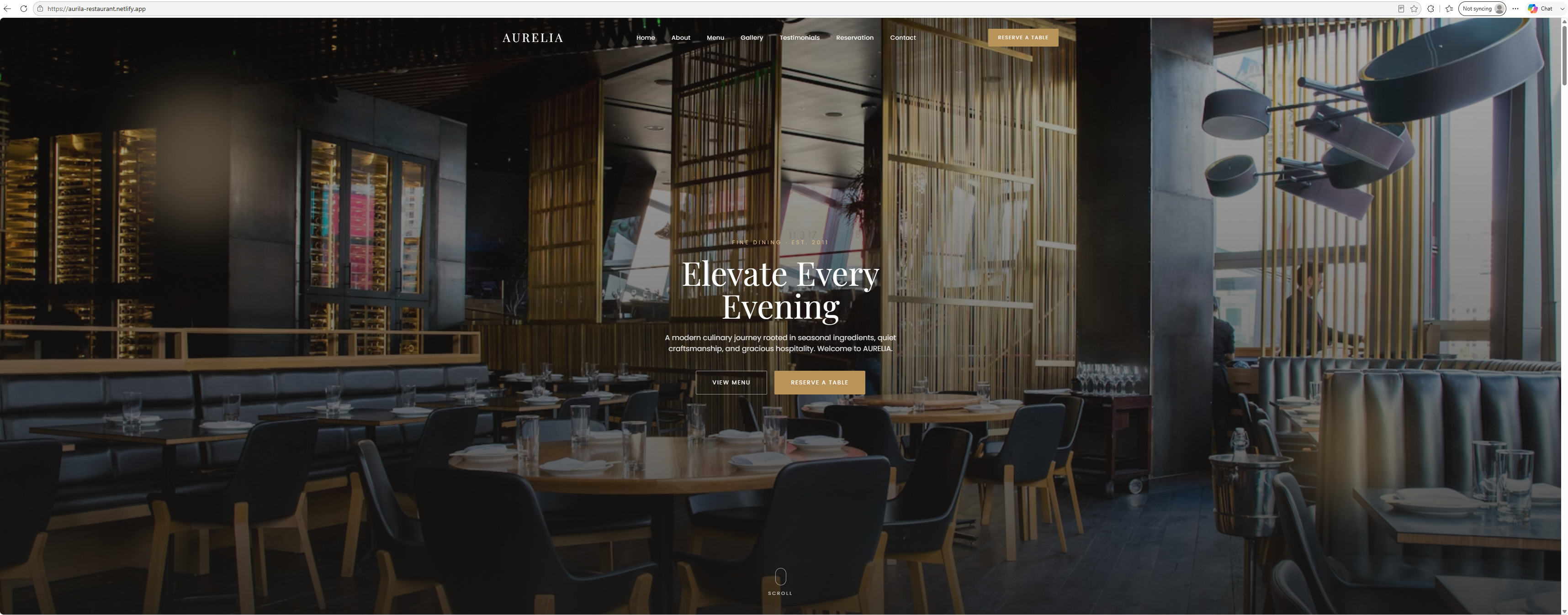 Aurelia Restaurant website preview